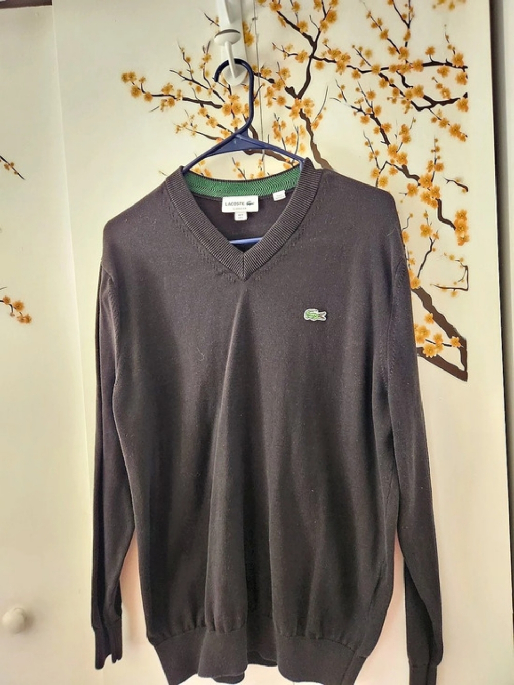 Lacoste Men'Small Classic Fit V-Neck Sweater V-Neck Sweater Gray Size Small